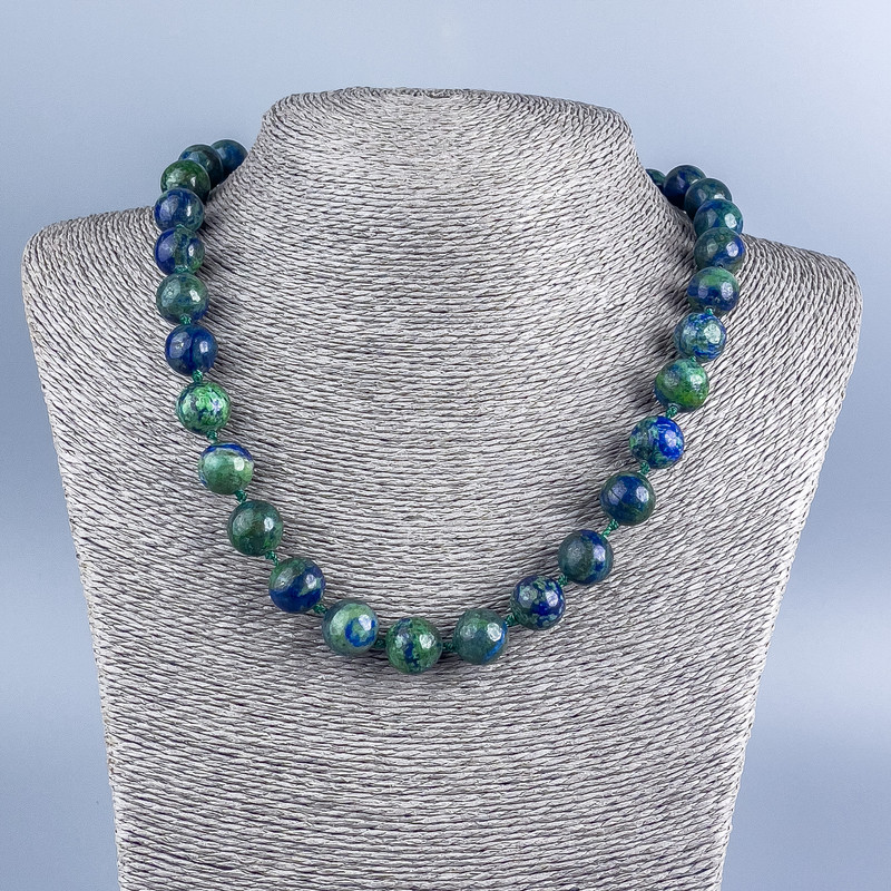 Collar de azurita con bolas lisas, diámetro 12 mm, longitud 48 cm +