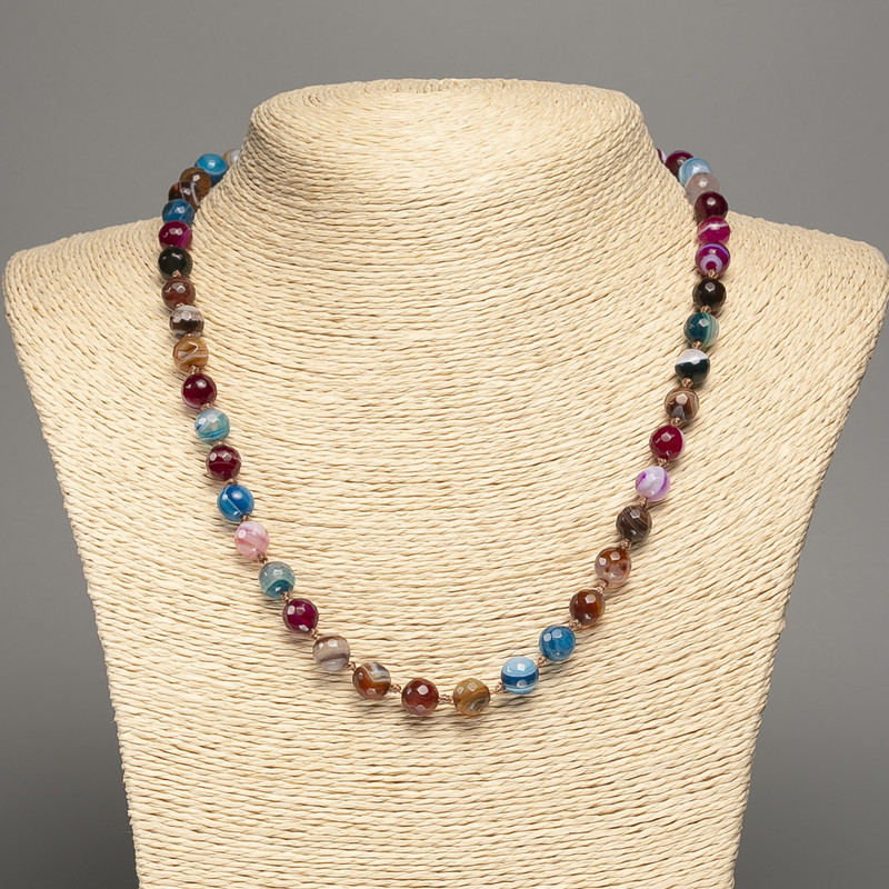 Collar de ágata multicolor con bolas facetadas, diámetro 8 mm, longitud 49 cm +