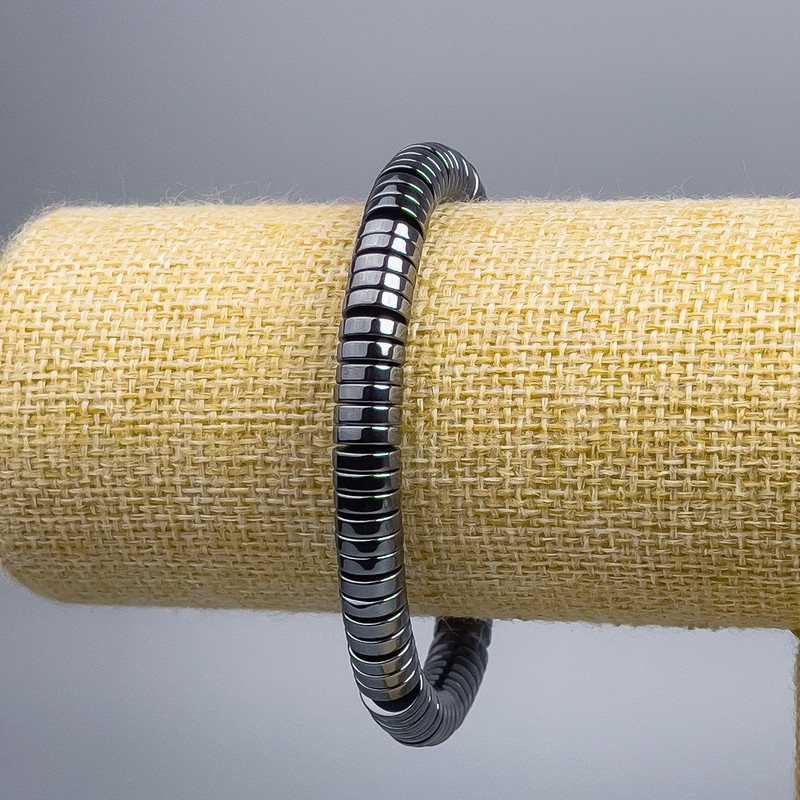 Pulsera de hematita en discos, diámetro 8×2 mm, longitud 18 cm (elástica)