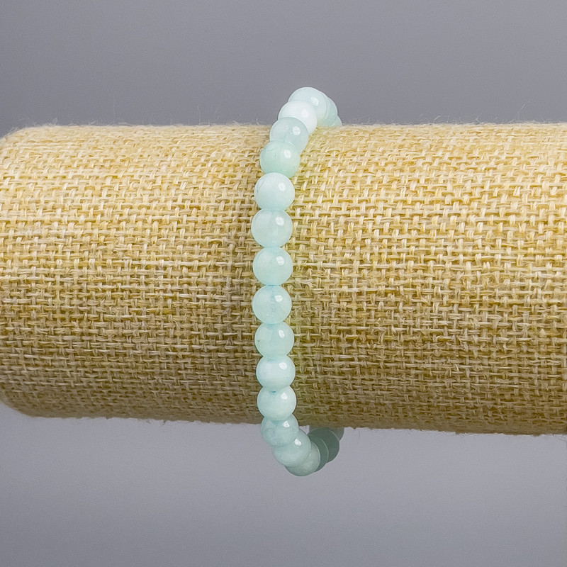 Pulsera de larimar con cuentas lisas, diámetro 6 mm, longitud 18 cm, elástica