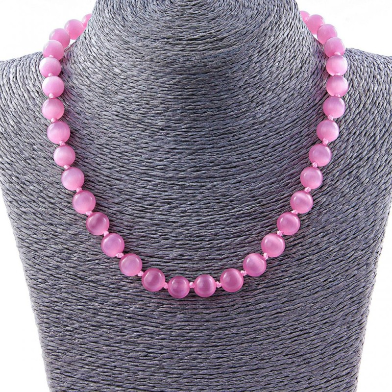 Collar de cuentas rosa ojo de gato de 10 mm, longitud 45 cm