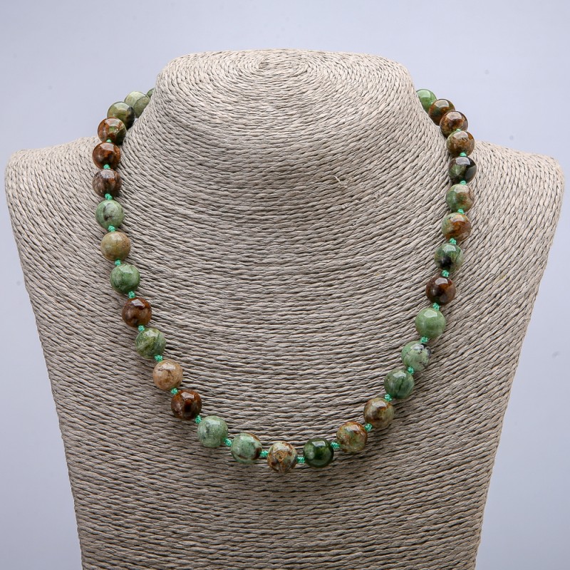 Collar de jaspe verde natural con cuentas lisas, diámetro de 10 mm, longitud de 46 cm