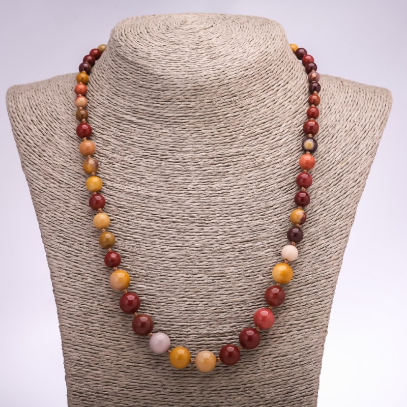 Collar de jaspe Mookaíta, cuentas lisas 6–8–10 mm, 48 cm de longitud