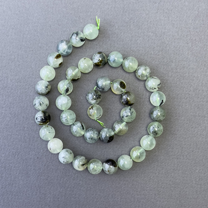 Cuentas de prehnita, piedra natural, bolas lisas, diámetro 10 mm ±, longitud 39 cm ±
