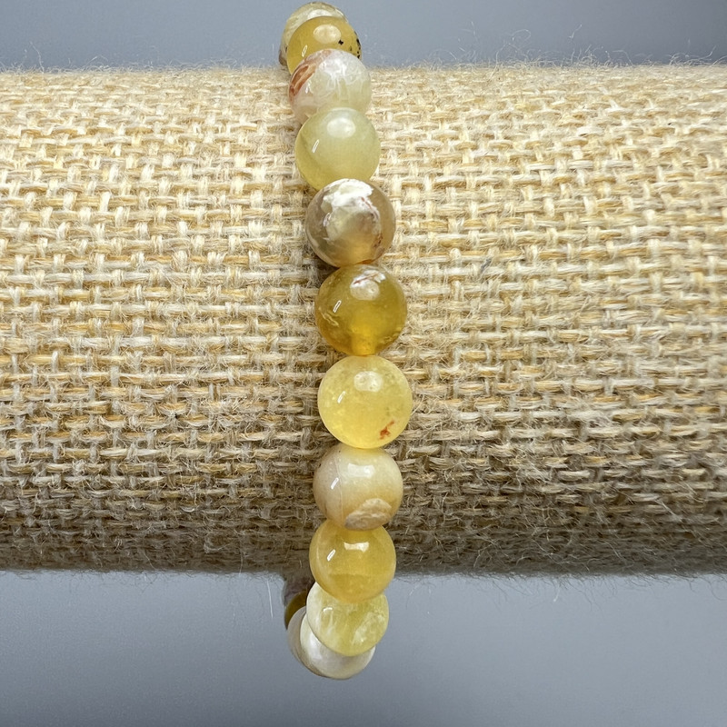 Pulsera de opalo amarillo, bolas lisas, diámetro 6,5 mm, longitud 18 cm +/- (elástica)