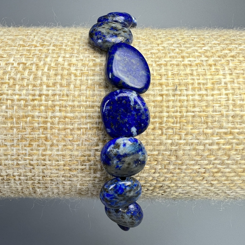 Pulsera de lapislázuli, piedra natural, cuentas redondas 10x12 mm, longitud 18 cm ± (elástico)