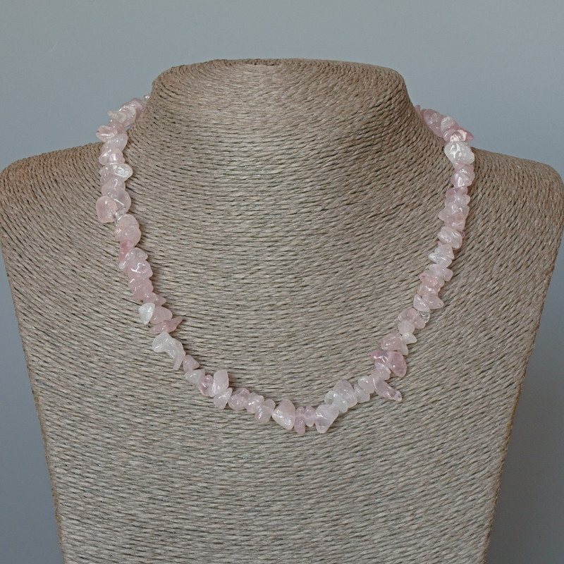 Collar de cuarzo rosa natural, cuentas en trozos, diámetro 8×4 mm, longitud 45 cm